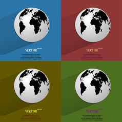 颜色集世界地图网络图标平设计