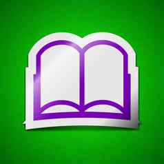 开放书图标标志象征别致的彩色的黏糊糊的标签绿色背景