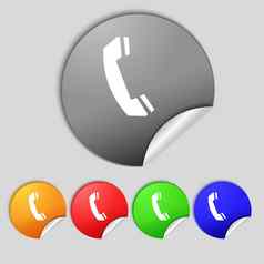 电话标志图标支持象征调用中心集色彩鲜艳的按钮