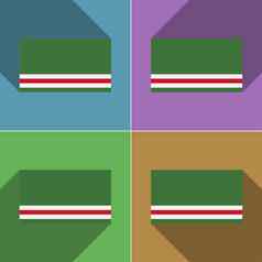 旗帜车臣共和国ichkeria集颜色平设计长阴影