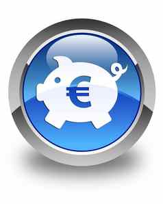 小猪银行欧元标志图标光滑的蓝色的轮按钮