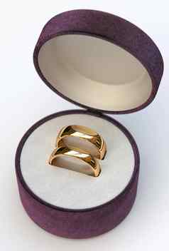 夫妇黄金婚礼环珠宝紫色的盒子