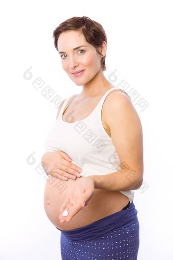 怀孕了女人显示身体奶油