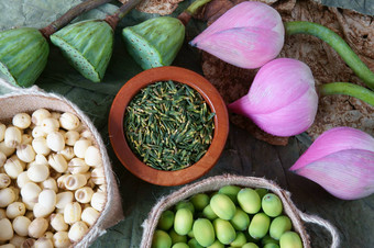 集合莲花花种子茶健康的食物