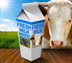 新鲜的牛奶纸箱农村牛