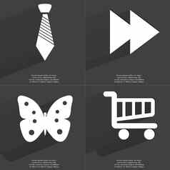 领带拖箭头媒体图标蝴蝶购物车符号长影子平设计