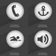 接收机锚游泳运动员声音图标标志集按钮平设计向量