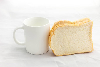 空<strong>咖啡杯咖啡杯</strong>子切片面包孤立的一点点