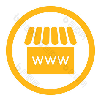 网上商店平黄色的颜色圆形的字形图标