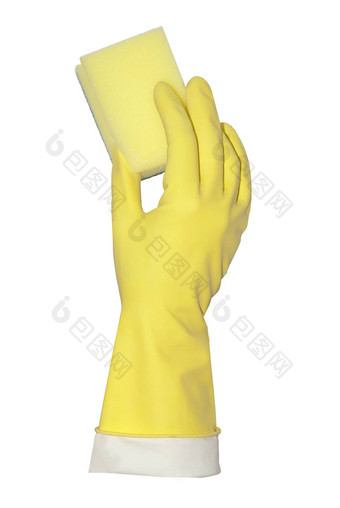 黄色的手套持有异形海绵