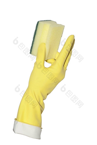 黄色的手套持有海绵