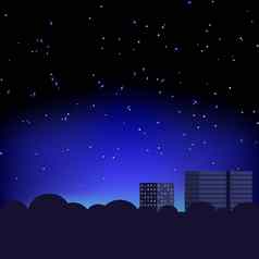 轮廓城市晚上天空星星