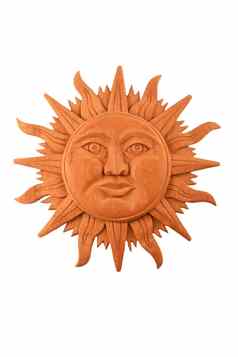 墨西哥木雕刻玛雅太阳象征板孤立的白色