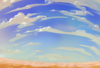 插图沙漠视图结合白色云蓝色的天空转移沙子奇怪的石头柱子神奇的现实的卡通风格壁纸背景场景设计