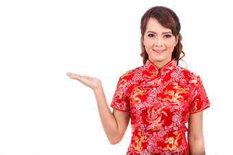 亚洲中国人女孩问候传统的中国人客人中国人一年