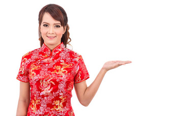 亚洲中国人女孩问候传统的中国人客人中国人一年