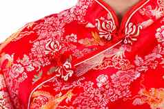 中国人女人红色的衣服传统的旗袍关闭肖像