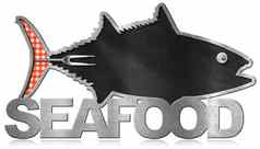 黑板上鱼形状的海鲜菜单
