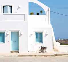 房子圣托里尼岛希腊欧洲建设白色蓝色的