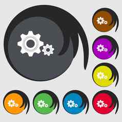 齿轮设置标志图标齿轮齿轮机制象征符号彩色的按钮