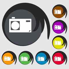 照片相机标志图标数字象征符号彩色的按钮