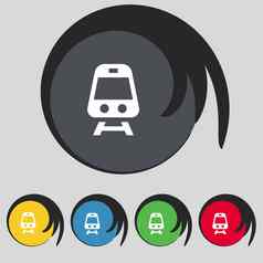 火车图标标志象征彩色的按钮