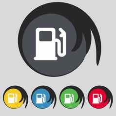 汽油气体站车燃料图标标志象征彩色的按钮