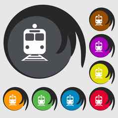 火车图标标志象征彩色的按钮