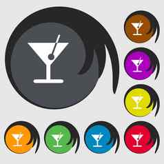 鸡尾酒图标标志象征彩色的按钮