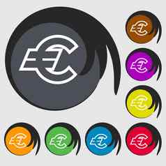 欧元欧元图标标志象征彩色的按钮