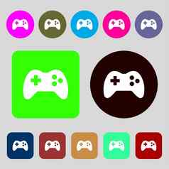 操纵杆标志图标视频游戏象征彩色的按钮平设计