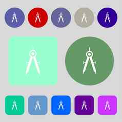 数学指南针标志图标彩色的按钮平设计
