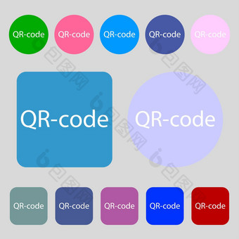 二维码标志图标扫描代码象征彩色的按钮平设计