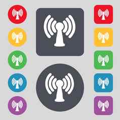 无线网络互联网图标标志集彩色的按钮平设计
