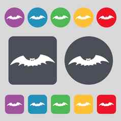 蝙蝠图标标志集彩色的按钮平设计