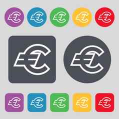 欧元欧元图标标志集彩色的按钮平设计