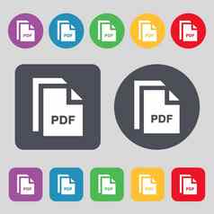 文件PDF图标标志集彩色的按钮平设计