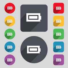 电池完全带电图标标志集彩色的按钮长影子平设计