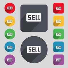 出售贡献者收益图标标志集彩色的按钮长影子平设计