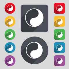 阴的图标标志集彩色的按钮长影子平设计