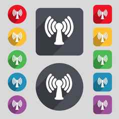 无线网络互联网图标标志集彩色的按钮长影子平设计
