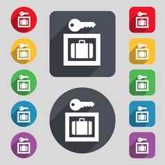 行李存储图标标志集彩色的按钮长影子平设计