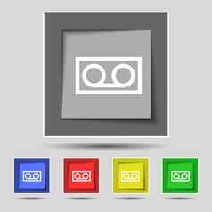 音频盒式磁带图标标志原始彩色的按钮