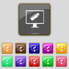 Usb闪光开车监控标志图标视频游戏象征集色彩鲜艳的按钮