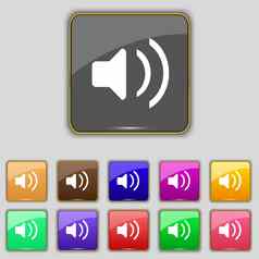 演讲者体积声音图标标志集11彩色的按钮网站