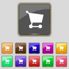 购物篮子图标标志集11彩色的按钮网站