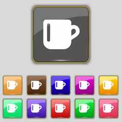 杯咖啡茶图标标志集11彩色的按钮网站