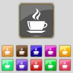茶咖啡图标标志集11彩色的按钮网站