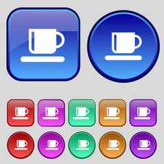 咖啡杯图标标志集十二个古董按钮设计