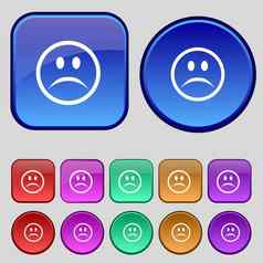 伤心脸悲伤抑郁症图标标志集十二个古董按钮设计